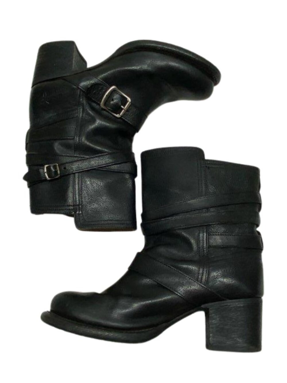 Frye Vera Harness Black Leather Boots Size 8B Strappy Moto Chunky Heel - Picture 3 of 7